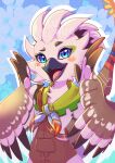  anthro avian beak blue_eyes blush child feathers hi_res male nintendo risu_chuu rito smile solo tears_of_the_kingdom the_legend_of_zelda tulin_(zelda) white_body white_feathers wings young 