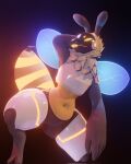  ambiguous_gender antennae_(anatomy) anthro arthropod bee big_legs big_tail cute_expression digital_media_(artwork) fan_character glowing hi_res hybrid hymenopteran insect light lighting lightningfire12 machine neck_tuft protogen protogen_armor protogen_visor rgbee screen screen_face simple_background skinny solo spread_wings tail tongue tongue_out tuft wings 