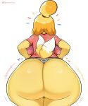  &lt;3 2023 accessory animal_crossing anthro artist_name back_boob big_breasts big_butt blonde_hair breasts butt canid canine canis clothing curvy_figure domestic_dog female hair hair_accessory hair_bun hairband hi_res huge_breasts huge_butt isabelle_(animal_crossing) legs_together mammal motion_lines nintendo panties rear_view shih_tzu shirt short_hair simple_background solo standing startop t-shirt tail tail_motion tailwag thick_thighs topwear toy_dog twitter_handle underwear voluptuous white_background wide_hips 