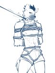  2023 anthro arknights athletic athletic_anthro athletic_male bdsm bondage bound collar dmsjji12 hi_res hyena hypergryph leash leashed_collar male mammal restraints rope rope_bondage sketch solo spot_(arknights) spotted_hyena studio_montagne 