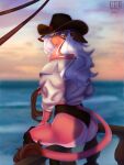  a absurd_res anthro booties bottomwear butt clothed clothing female fur hair hat headgear headwear hi_res invalid_tag looking_at_viewer mammal on pirate ritios ship shirt shorts solo surprise tail topwear underwear vehicle watercraft 