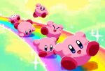  :d :o ^_^ arm_up arms_up aruco_co blue_eyes blush blush_stickers closed_eyes closed_mouth green_background jumping kirby kirby_(series) no_humans open_mouth rainbow running simple_background sliding smile sparkle star_(symbol) star_in_eye symbol_in_eye wide-eyed yellow_background 
