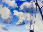  blue_sky cloud cloudy_sky dated highres no_humans original painting_(medium) pastel_(medium) power_lines sakaue111 scenery sky traditional_media utility_pole 