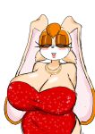  alternate_costume anthro big_breasts breasts brown_hair clothing dress female gold_(metal) gold_jewelry gold_necklace hair hi_res jewelry koishi lagomorph leporid mammal mature_female mother_(lore) necklace parent_(lore) rabbit red_clothing red_dress sega solo sonic_the_hedgehog_(series) sparkly_dress vanilla_the_rabbit 