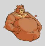  anthro bear belly belly_rub big_belly body_hair chocopaws2 ear_piercing fur gift happy_trail holding_belly looking_at_viewer male mammal moobs navel overweight overweight_male piercing smile smiling_at_viewer solo 