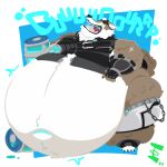  2023 4_fingers anthro belly big_belly brown_body brown_fur burping canid canine canis chug_jug clothing epic_games fingerless_gloves fingers fortnite fur gloves handwear huge_belly huge_thighs hyper hyper_belly male mammal multicolored_body multicolored_fur navel obese obese_anthro obese_male open_mouth overweight overweight_anthro overweight_male pink_tongue solo standing teeth the-netwayman_(artist) thick_thighs tight_clothing tongue two_tone_body two_tone_fur wendell_(fortnite) white_belly wide_hips wolf yellow_eyes 