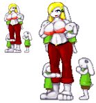 after_transformation anthro big_breasts blonde_hair breasts casetermk cave_story curly_brace female fernin_(artist) group hair holding_baby holding_leg invalid_tag lagomorph long_ears looking_up low_res mammal mimiga pixel_(disambiguation) story story_in_description white_body young 