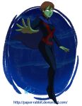  1girl alien cape colored_skin dc_comics green_skin miss_martian paper-rabbit red_hair short_hair solo superhero young_justice 