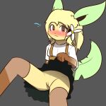  anthro blush bottomwear clothed clothing clothing_lift eeveelution female generation_4_pokemon genitals hi_res leafeon leafeon55555_(artist) legwear nintendo pokemon pokemon_(species) pussy skirt skirt_lift solo thigh_highs 