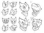  angry annoyed anthro blush bodily_fluids coal_(rakkuguy) expression_sheet female front_view happy kobold looking_at_viewer monochrome narrowed_eyes rakkuguy side_view simple_background smile solo surprise sweat white_background worried 