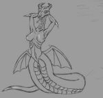  anthro apode breasts claws draconcopode drawpile female genitals horn humanoid hybrid lamia legless looking_at_viewer naga nipples nude pussy reptile scalie serpentine snake solo split_form the_dark_skull tongue tongue_out wings xenophilia 