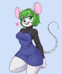  &lt;3 2023 animal_crossing anthro artkett1412 black_nose bree_(animal_crossing) buckteeth clothed clothing eyes_closed female fingers green_eyes green_hair hair hi_res looking_at_viewer mammal mouse murid murine nintendo open_mouth open_smile rodent short simple_background smile solo tail teeth 