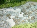  grass highres naoy_watercolor no_humans original painting_(medium) realistic river riverbank rock still_life tall_grass traditional_media water watercolor_(medium) 