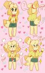  &lt;3 10:16 animal_crossing anthro biped blush blush_lines bone brown_clothing canid canine canis clothing domestic_dog english_text female fur fur_markings green_clothing hair hi_res highlights_(coloring) isabelle_(animal_crossing) mammal markings motion_lines multicolored_body multicolored_fur multicolored_hair nintendo paws puffy_hair puppkittyfan1 red_clothing smile solo tail tail_markings tail_motion tailwag tan_body tan_clothing tan_ears tan_fur tan_hair tan_tail text two_tone_body two_tone_fur two_tone_hair two_tone_tail white_body white_clothing white_fur yellow_clothing 