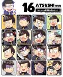  2boys anger_vein angry artist_name atsushi_(osomatsu-san) beer_can beer_mug blush can coffee crying cup disposable_cup drunk expression_chart flower furious garara382 happy happy_tears holding holding_flower holding_knife knife looking_away looking_back male_focus matsuno_todomatsu mug multiple_boys necktie nervous_smile nose_bubble official_style osomatsu-san parody sad sharp_teeth smile streaming_tears style_parody surprised tears teeth thumbs_up white_flower yellow_necktie 