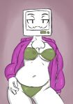  2023 anthro blush bra breasts chernoh clothed clothing colored curvy_figure digital_drawing_(artwork) digital_media_(artwork) female for_a_head hoodie jacket medium_breasts navel neck_tuft object_head panties presenting pyrocynical screen screen_face screen_head shaded simple_background solo television thick_thighs topwear tuft tv_head underwear 
