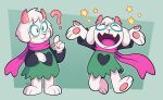  2021 2_horns 3_toes 4_fingers anthro blush bovid caprine clothing deltarune digital_media_(artwork) eyes_closed eyewear fangs feet fingers fur glasses goat green_clothing horn male mammal open_mouth open_smile pawpads pink_horn ralsei running scarf signature smile solo star teeth the-irken-moonwalker toes undertale_(series) wavy_mouth white_body white_fur 