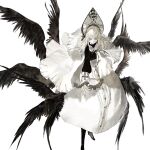  1girl black_footwear black_wings buttons closed_mouth highres inverted_pentagram long_sleeves multiple_wings original raivarune simple_background solo white_background white_hair wings 