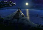  absurdres cloud commentary_request from_behind highres lighthouse moon night no_humans ocean outdoors pokemon pokemon_(creature) reflection scenery sitting sky umbreon water yellow-star-light 