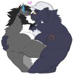  &lt;3 2023 anthro baseball_cap beard biceps black_body black_fur black_hair blue_eyes blue_inner_ear blush blush_lines canid canine canis clothing deltoids duo ear_piercing ear_ring embrace eye_scar eyes_closed facial_hair facial_scar felid fox fur gauged_ear grey_body grey_fur hair hat headgear headwear hybrid kissing kyoju_(kyojufolf) kyojufolf male male/male mammal muscular muscular_anthro muscular_male nose_bandage pantherine piercing raikuro_akumura ring_piercing scar shirtless shoulder_scar triceps white_body white_clothing white_fur white_hair white_hat white_headwear wolf 