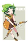  1girl aged_down bow_(weapon) braid fire_emblem fire_emblem_heroes green_eyes green_hair highres hiyori_(rindou66) holding holding_bow_(weapon) holding_weapon looking_at_viewer official_alternate_costume open_mouth rebecca_(fire_emblem) twin_braids weapon 