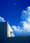  aircraft airplane alu.m_(alpcmas) blue_sky building cloud contrail cumulonimbus_cloud day highres moon no_humans original outdoors railing scenery signature sky 