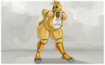  animatronic anthro beak bent_over boodapooks breasts chica_(fnaf) chubby_female featureless_breasts feet female five_nights_at_freddy&#039;s hand_on_butt hi_res looking_at_viewer machine medium_breasts red_eyes robot scottgames seductive simple_background solo talons thick_thighs toes yellow_body 