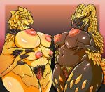  anthro areola big_breasts blush breasts capcom claws dragon duo elder_dragon female flying_wyvern genitals gold_rathian horn kulve_taroth monster_hunter multi_breast nipples nude obese overweight pussy rath_wyvern rathian scalie smile wings wyvern zemlya 