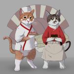  2others absurdres animal cat cat_tail chef chef_hat commentary commission english_commentary food hat highres holding holding_food holding_tray looking_at_viewer marqueeadam multiple_others no_humans original sushi tail tray 