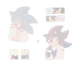  ... 2boys animal_ears animal_nose closed_mouth detached_sleeves furry furry_male green_eyes half-closed_eyes highres male_focus mo0n_friend multiple_boys pale_color red_eyes shadow_the_hedgehog simple_background sonic_(series) sonic_the_hedgehog upper_body white_background white_sleeves 