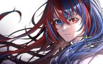  alear_(female)_(fire_emblem) alear_(fire_emblem) blue_eyes blue_hair braid closed_mouth crossed_bangs crown_braid fire_emblem fire_emblem_engage hair_between_eyes heterochromia highres long_hair looking_at_viewer multicolored_hair red_eyes red_hair two-tone_hair umi_(_oneinchswing) white_background 