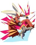  blaziken blue_eyes claws colored_sclera commentary_request fire full_body haruto1192 highres looking_down open_mouth pink_fire pokemon pokemon_(creature) solo squatting tongue yellow_sclera 