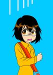  1girl blue_background glasses kamikoshi_sorawo shirt teradahiroo urasekai_picnic yellow_shirt 