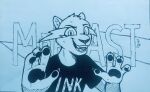 2023 4_fingers absurd_res anthro clothed clothing felid fingers fur head_tuft hi_res inktober inktober_2023 looking_at_viewer mammal open_mouth open_smile pawpads shirt smile solo t-shirt theblueberrycarrots topwear traditional_media_(artwork) tuft 