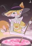  &lt;3 &lt;3_eyes 2023 absurd_res anthro areola bedroom_eyes blush bodily_fluids braixen breasts cauldron clothing digital_media_(artwork) eyewear female fluffy fluffy_tail fog fur generation_6_pokemon glasses hat headgear headwear hi_res holding_object inner_ear_fluff light_(codeco) looking_at_viewer magic_user mostly_nude multicolored_body multicolored_fur narrowed_eyes neck_tuft nintendo nipples orange_body orange_fur orange_nipples pink_eyes pokemon pokemon_(species) potion seductive shoulder_tuft signature simple_background solo sweat tail tuft two_tone_body two_tone_fur whitev witch witch_hat yellow_body yellow_fur 