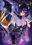  bat_wings breasts cleavage digimon digimon_(creature) hawe_king horns large_breasts lilithmon looking_at_viewer pointy_ears slit_pupils solo wings 