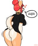  &lt;3 anthro big_butt blush bottomless bottomless_female butt butt_pose canid canine canis clothed clothing clothing_lift collar darkwolfhybrid dialogue domestic_dog facial_tuft female hair heiko_(domasarts) hi_res mammal pose raised_tail rear_view red_hair shirt shirt_lift shirt_only solo speech_bubble spiked_collar spikes t-shirt t-shirt_only tail tail_tuft thick_thighs topwear topwear_only tuft 