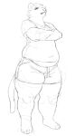  2022 anthro barefoot belly bottomwear cettus clothed clothing crossed_arms feet felid female hair mammal overweight overweight_anthro overweight_female pantherine pants serafina_(cettus) shirt shorts sketch solo standing tail topwear 