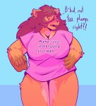  anthro big_breasts bottomless breasts clothed clothing dialogue ear_piercing ear_ring fan_character female hair huge_breasts humor hyena jenny long_hair mammal mature_female no_underwear partially_clothed piercing ring_piercing shirt shirt_only solo topwear topwear_only zixzs-redlight 