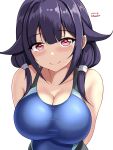  1girl black_one-piece_swimsuit blue_one-piece_swimsuit blush breasts cleavage collarbone competition_swimsuit covered_navel dated hair_flaps highres kantai_collection large_breasts long_hair looking_at_viewer low_twintails montemasa one-hour_drawing_challenge one-piece_swimsuit purple_hair red_eyes simple_background smile solo swimsuit taigei_(kancolle) twintails twitter_username two-tone_swimsuit upper_body white_background 
