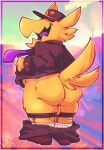  a_hat_in_time anthro avian balls bird bottomwear bottomwear_down butt clothed clothing feathers genitals hat headgear headwear hi_res male mooning open_mouth pants pants_down partially_clothed presenting presenting_hindquarters salamikii the_conductor_(ahit) yellow_body 