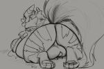  2021 arcanine arlean_(raster_dreams) balls belly big_belly big_butt breath butt duo fan_character feral generation_1_pokemon genitals hi_res looking_forward lying lying_on_another male nintendo on_front open_mouth pokemon pokemon_(species) raised_tail raster_dreams rattata signature size_difference tail 