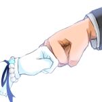  1boy 1girl bracelet clenched_hand close-up commentary_request fist_bump gloves hand_focus highres idolmaster idolmaster_cinderella_girls jewelry koichi_makoto out_of_frame pearl_bracelet producer_(idolmaster) simple_background sketch white_background white_gloves yuuki_haru 