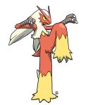  blaziken blue_eyes colored_sclera full_body highres long_hair muu_(mumumer) pokemon pokemon_(creature) simple_background solo standing standing_on_one_leg talons very_long_hair white_background white_hair yellow_sclera 