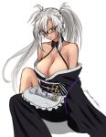  azur_lane black_kimono breasts cosplay dark-skinned_female dark_skin glasses japanese_clothes kantai_collection kimono large_breasts musashi_(azur_lane) musashi_(azur_lane)_(cosplay) musashi_(kancolle) musashi_(violet_moonglow)_(azur_lane) rekka_yamato revealing_clothes twintails white_hair 