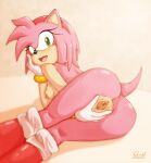  absurd_res accessory amy_rose anthro anus bodily_fluids clothing eulipotyphlan female footwear genital_fluids genitals gloves green_eyes handwear headband hedgehog hi_res mammal nude open_mouth pink_body pussy pussy_juice sega shoes smile solo sonic_the_hedgehog_(series) stretched_pussy vadamecox 