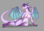  2018 absurd_res anthro areola big_breasts breasts claws countershade_scales countershading digital_drawing_(artwork) digital_media_(artwork) dragon exelzior female friendship_is_magic full-length_portrait genitals grey_background hair hasbro hi_res horn my_little_pony navel nipples non-mammal_breasts non-mammal_nipples nude pink_eyes portrait pose prominence_(mlp) purple_body purple_hair purple_scales pussy scales simple_background slightly_chubby solo spread_wings tail toe_claws wings 