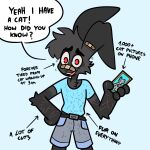  absurd_res anthro arm_tuft baggy_eyes band-aid band-aid_on_face band-aid_on_nose bandage black_body black_fur blue_background bottomwear cellphone cheek_tuft chest_tuft clothing dialogue elbow_tuft english_text facial_tuft fur grey_body grey_fur hi_res humor lagomorph leporid male mammal nick_(the_xing1) open_mouth phone rabbit scar scars_all_over shirt shorts simple_background smartphone solo speech_bubble t-shirt text topwear tuft wide_eyed xing1 