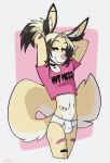  anthro band-aid bandage bedroom_eyes blonde_hair briefs brown_highlights bulge cadaverrdog canid canine choker clothing crop_top ear_piercing ear_ring english_text facial_piercing fennec fluffy fluffy_tail fox fur girly hair half-closed_eyes hi_res highlights_(coloring) inner_ear_fluff jewelry lip_piercing male mammal multicolored_body multicolored_fur narrowed_eyes necklace piercing ponytail ring_piercing seductive shirt simple_background smile smirk smug smug_face smug_grin snakebite_piercing solo tail text topwear tuft two_tone_body two_tone_fur underwear white_background white_body white_fur yellow_body yellow_fur 
