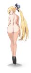  1girl absurdres aki_rosenthal ass bare_shoulders blonde_hair blush braid cleft_of_venus commission completely_nude detached_hair earrings hair_ornament high_heels highres hololive jewelry long_hair looking_at_viewer looking_back nude pointy_ears purple_eyes pussy smile solo thigh_gap thighs twin_(tt_lsh) uncensored very_long_hair virtual_youtuber white_background 